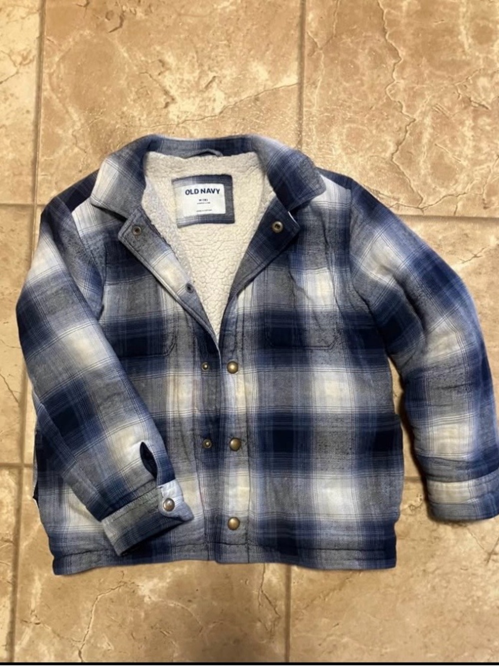 Old Navy Light Blue Plaid Sherpa-Lined Jacket